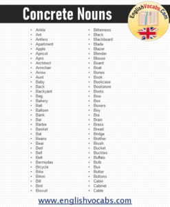 Concrete Nouns Examples List English Vocabs