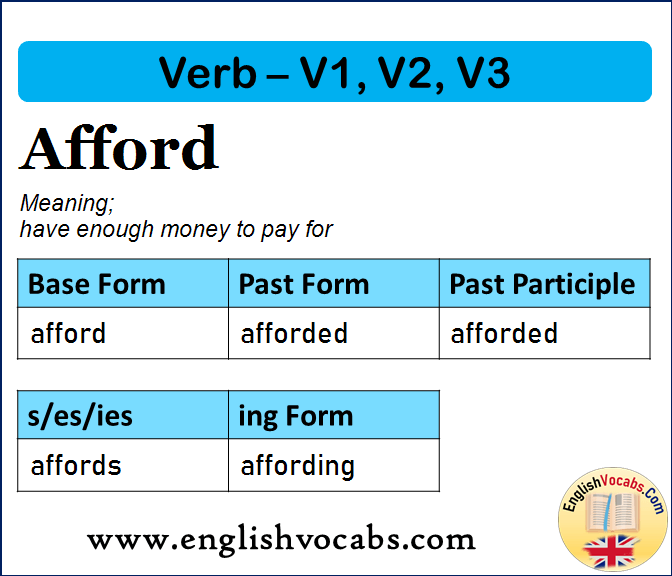 Afford Past Simple, Past Participle, V1 V2 V3 Form of Afford