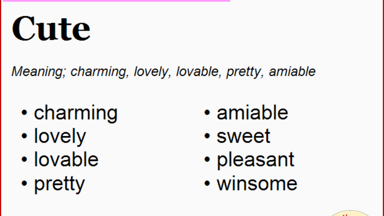 Another word for Cute, What is another word Cute   English Vocabs