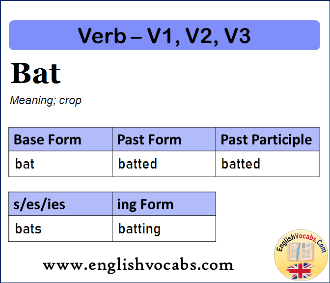 Bat Past Simple, Past Participle, V1 V2 V3 Form of Bat