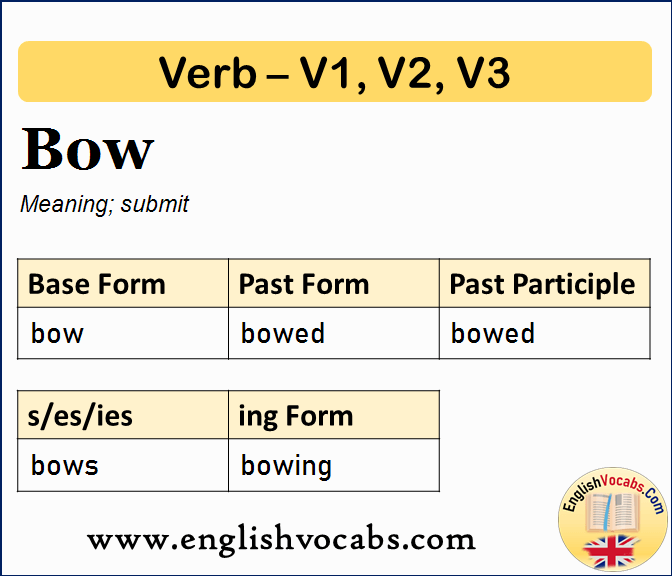 Bow Past Simple, Past Participle, V1 V2 V3 Form of Bow