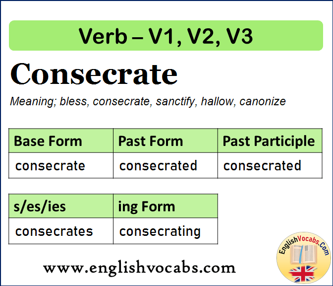 Consecrate Past Simple, Past Participle, V1 V2 V3 Form of Consecrate