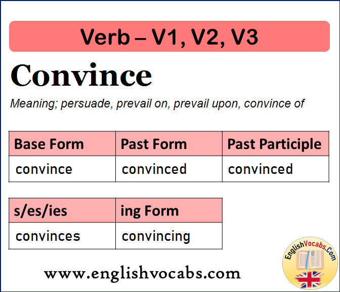 Convince Past Simple, Past Participle, V1 V2 V3 Form of Convince