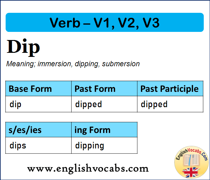 Dip Past Simple, Past Participle, V1 V2 V3 Form of Dip