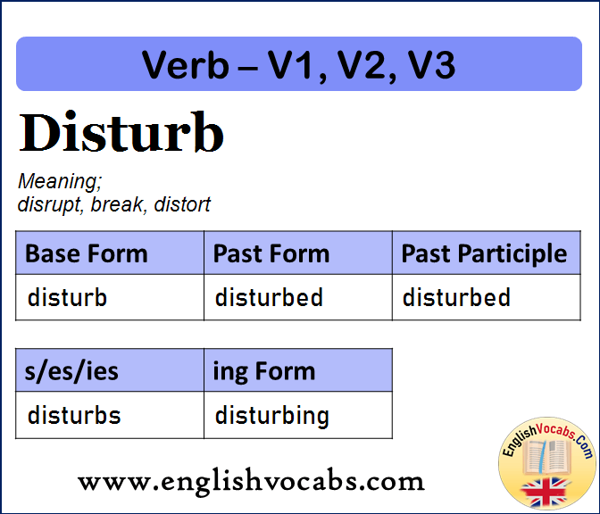 Disturb Past Simple, Past Participle, V1 V2 V3 Form of Disturb