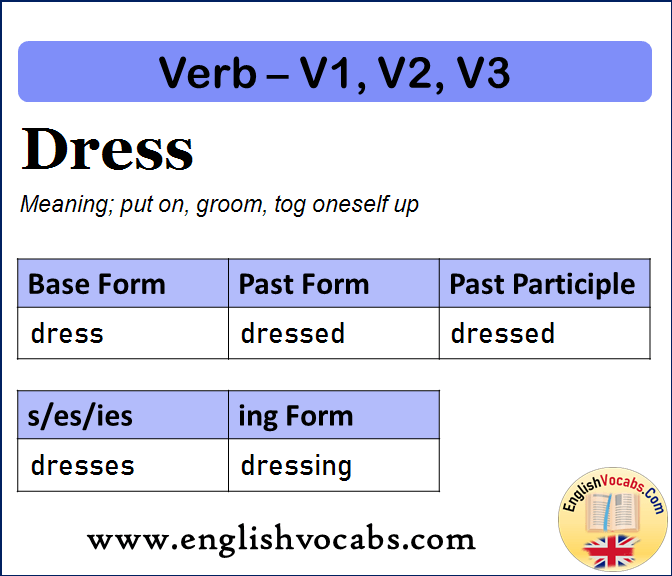 Dress Past Simple, Past Participle, V1 V2 V3 Form of Dress