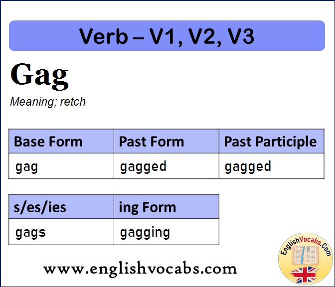 Gag Past Simple, Past Participle, V1 V2 V3 Form of Gag