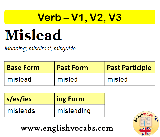 Mislead Past Simple, Past Participle, V1 V2 V3 Form of Mislead