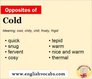 Opposite of Cold, What is opposite antonym word Cold - English Vocabs