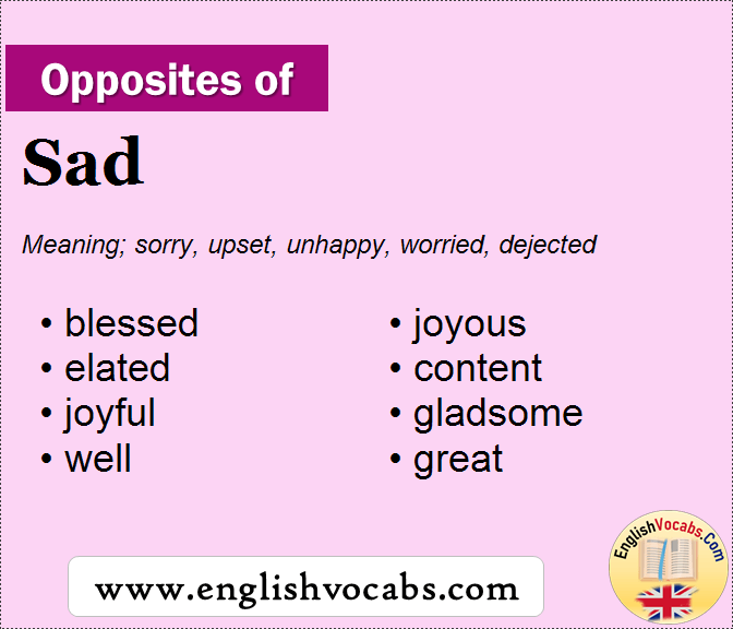 Opposite Of Sad What Is Opposite Antonym Word Sad English Vocabs