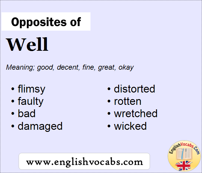Opposite of Well, What is opposite antonym word Well