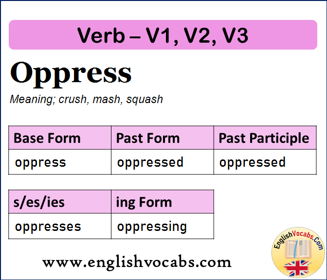 Oppress Past Simple, Past Participle, V1 V2 V3 Form of Oppress