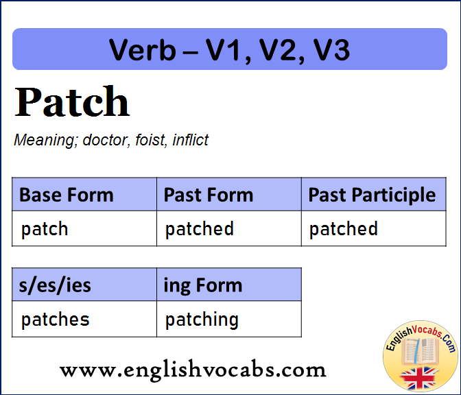 Patch Past Simple, Past Participle, V1 V2 V3 Form of Patch