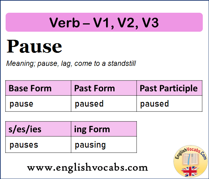 Pause Past Simple, Past Participle, V1 V2 V3 Form of Pause