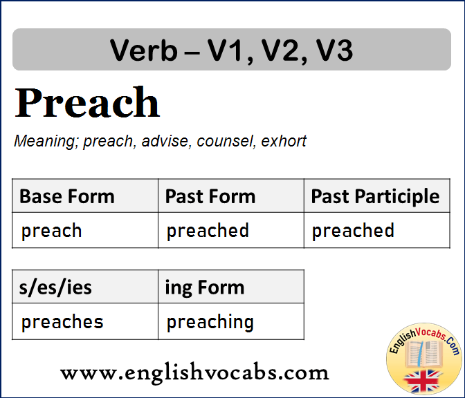 Preach Past Simple, Past Participle, V1 V2 V3 Form of Preach
