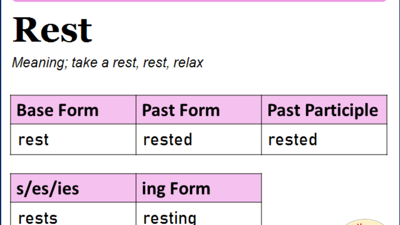 Rest Past Simple Past Participle V1 V2 V3 Form Of Rest English Vocabs