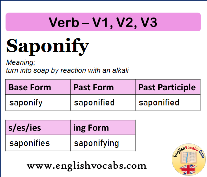Saponify Past Simple, Past Participle, V1 V2 V3 Form of Saponify
