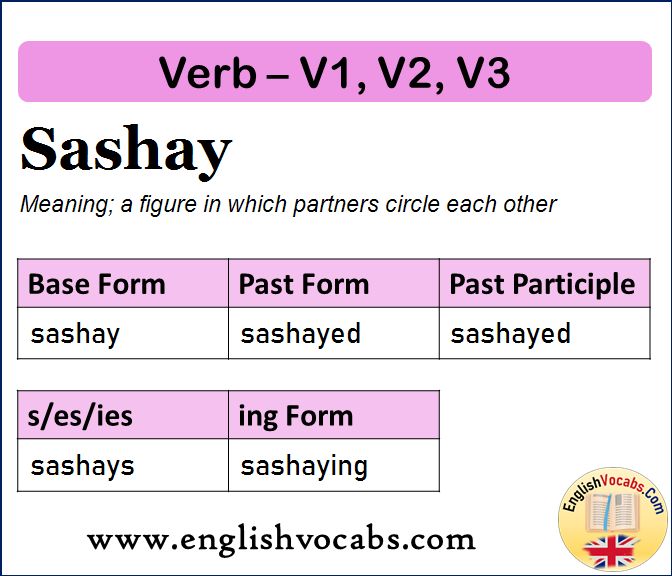 Sashay Past Simple, Past Participle, V1 V2 V3 Form of Sashay
