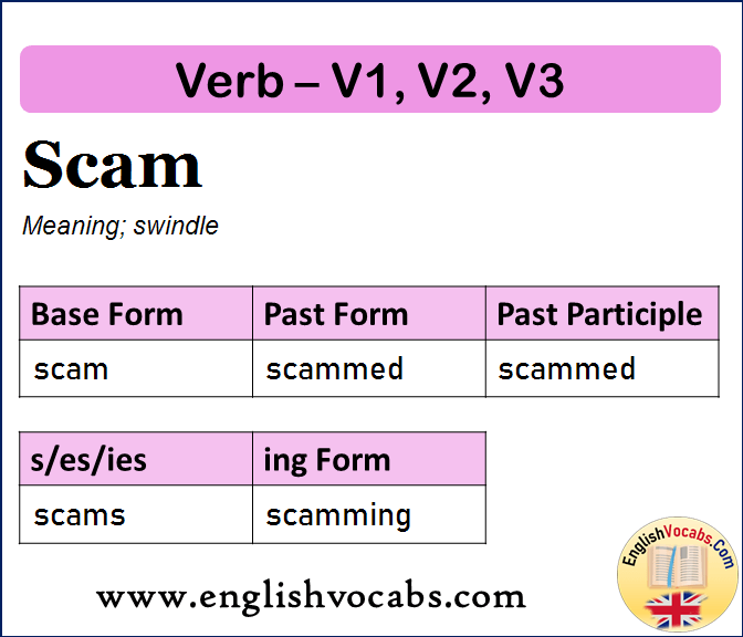 Scam Past Simple, Past Participle, V1 V2 V3 Form of Scam