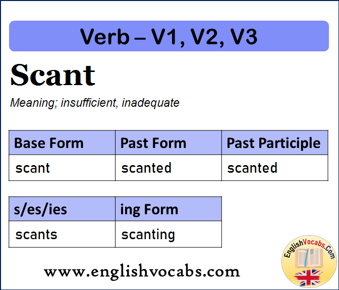 Scant Past Simple, Past Participle, V1 V2 V3 Form of Scant