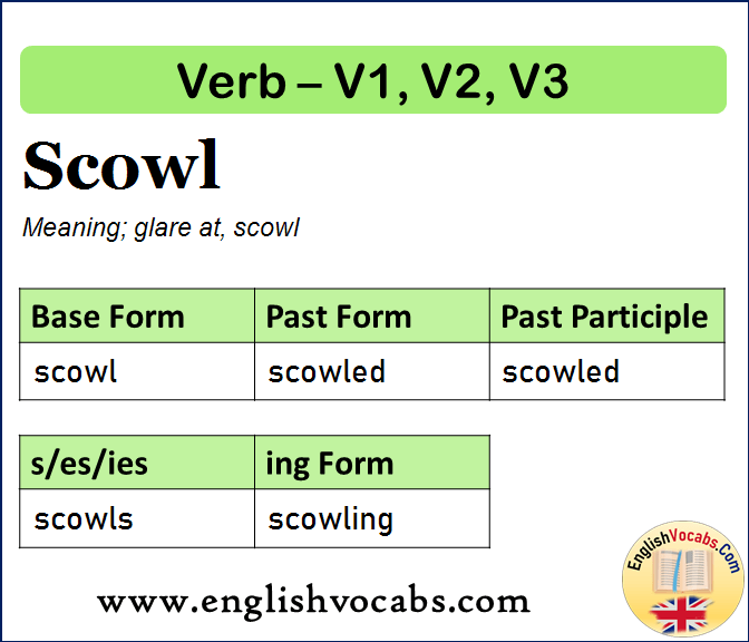Scowl Past Simple, Past Participle, V1 V2 V3 Form of Scowl