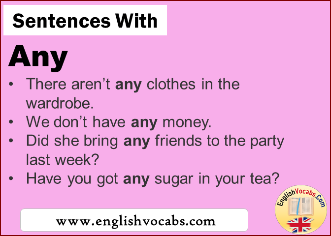 Sentences with Any, In a sentence Any