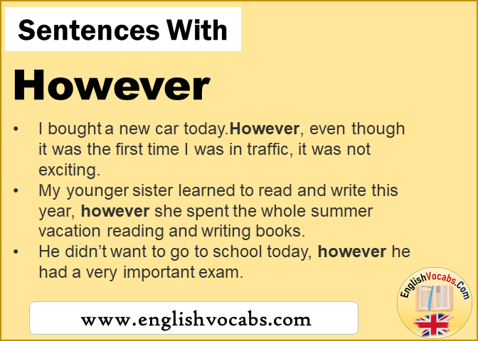 Sentences with However, In a sentence However