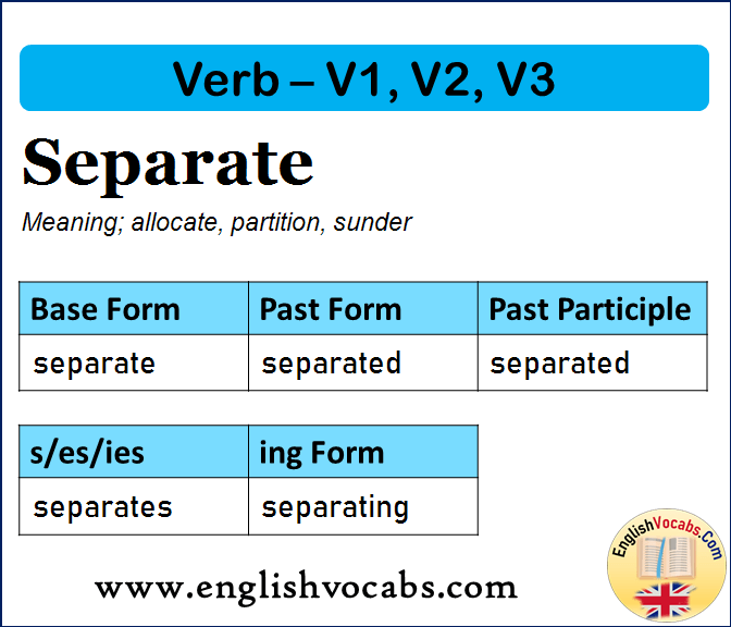 Separate Past Simple, Past Participle, V1 V2 V3 Form of Separate