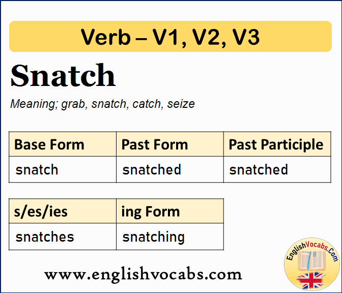 Snatch Past Simple, Past Participle, V1 V2 V3 Form of Snatch