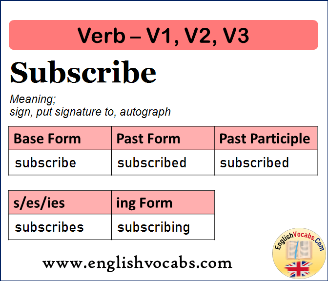 Subscribe Past Simple, Past Participle, V1 V2 V3 Form of Subscribe