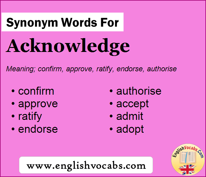 Synonym For Acknowledge What Is Synonym Word Acknowledge English Vocabs