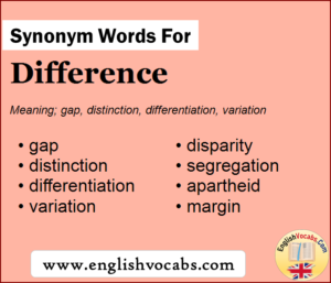 Synonym for Difference, what is synonym word Difference - English Vocabs