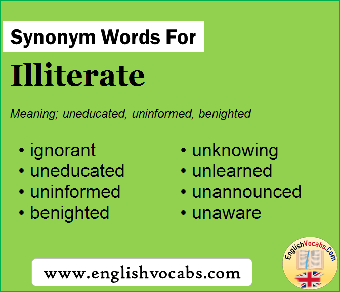 Synonym for Illiterate, what is synonym word Illiterate