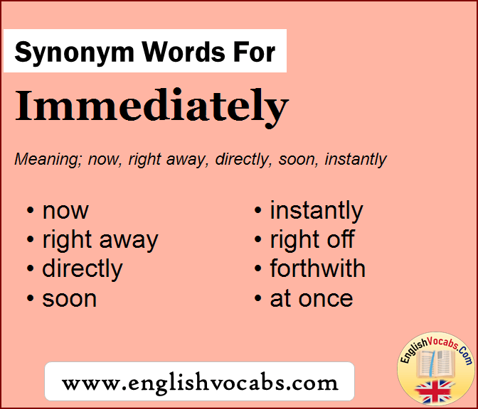 Synonym For Immediately What Is Synonym Word Immediately English Vocabs