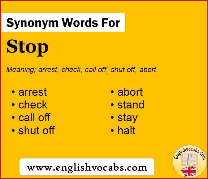 Synonym For Stop What Is Synonym Word Stop English Vocabs