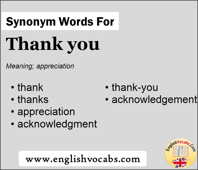 Synonym For Thank You What Is Synonym Word Thank You English Vocabs