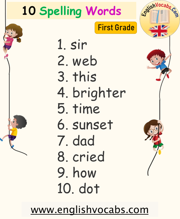 10 Spelling Words For First Grade, 1st Grade Spelling Words List