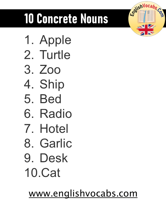 10 Concrete Nouns Examples List English Vocabs