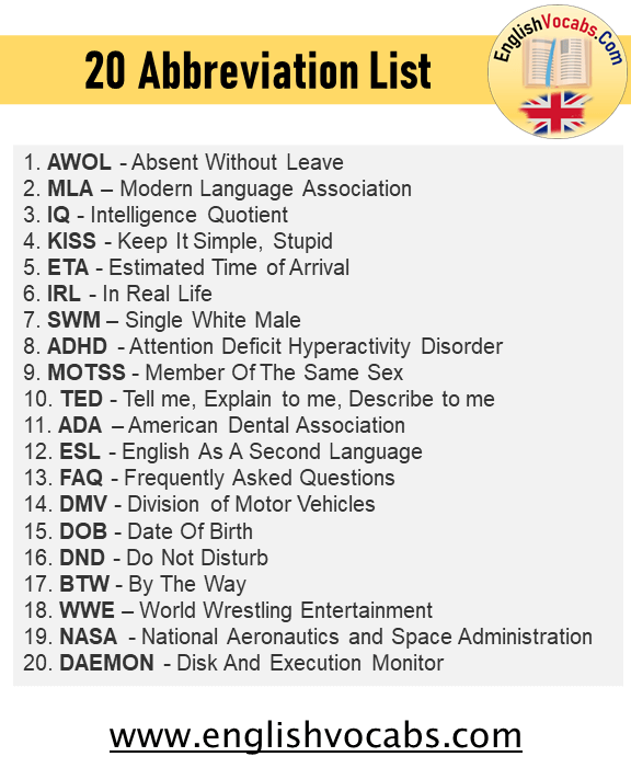 20 Abbreviation List