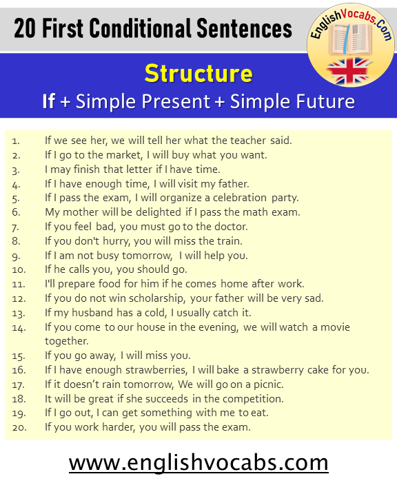 20 First Conditional Sentences Examples, If Clauses Type 1