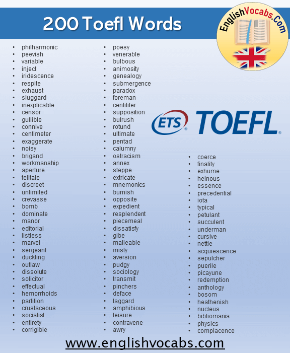 +200 Toefl Words List, Toefl Vocabulary in English