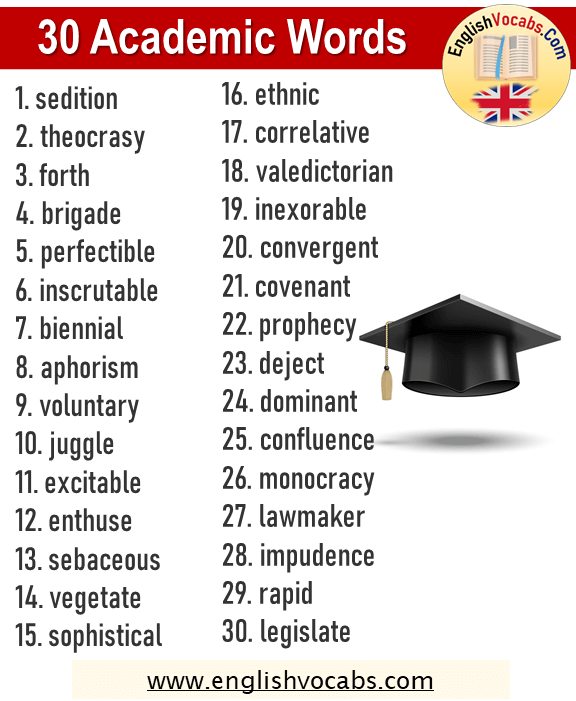 30 Academic Words List Academic Vocabulary English Vocabs