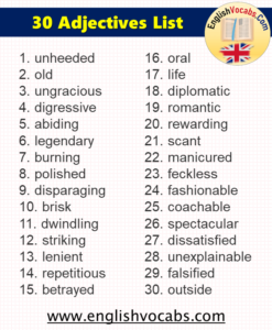 1000 Adjectives List From A To Z - English Vocabs