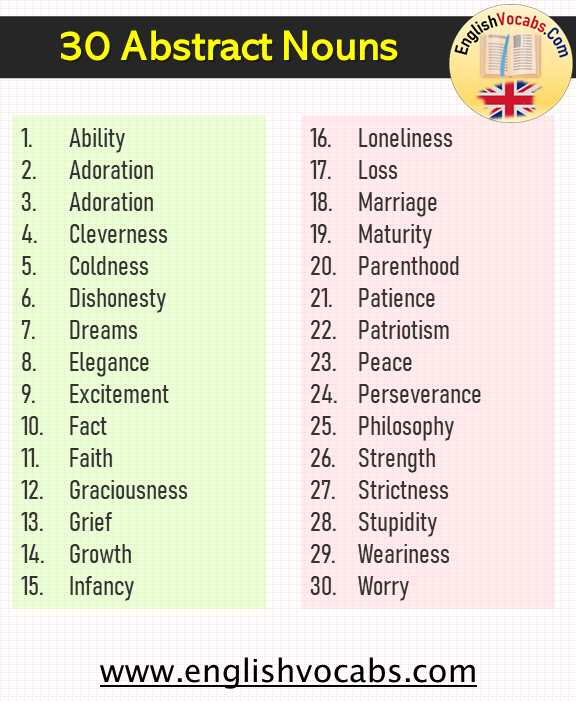 30 Abstract Noun List in English