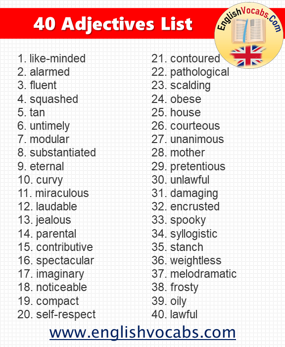 40 Common English Adjectives List