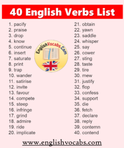 50 English Verbs List, Meaning and V1 V2 V3 Form - English Vocabs