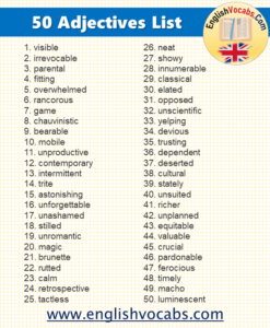 50 Common English Adjectives List - English Vocabs