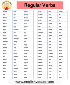 +500 Regular Verbs List in English - English Vocabs