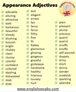 Words that Describe Physical Appearance, Adjectives for Looks - English ...