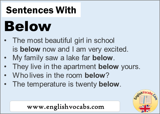 Sentences with Below, In a sentence Below